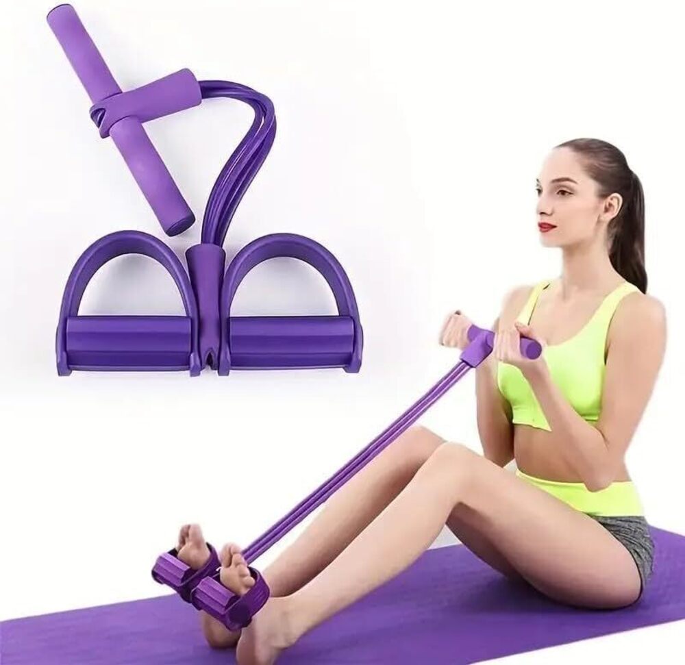 Purple 4-Tube Pedal Resistance Bands with Handles workout gym training equipment